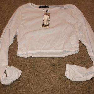 Plain white long sleeve crop